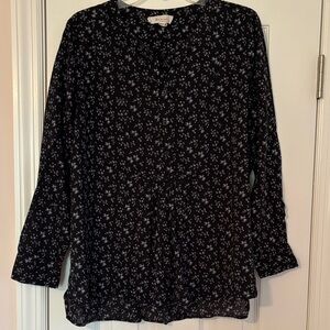 TWO by VINCE CAMUTO 3/4 Button Down Blouse in Navy Blue Floral Size Med